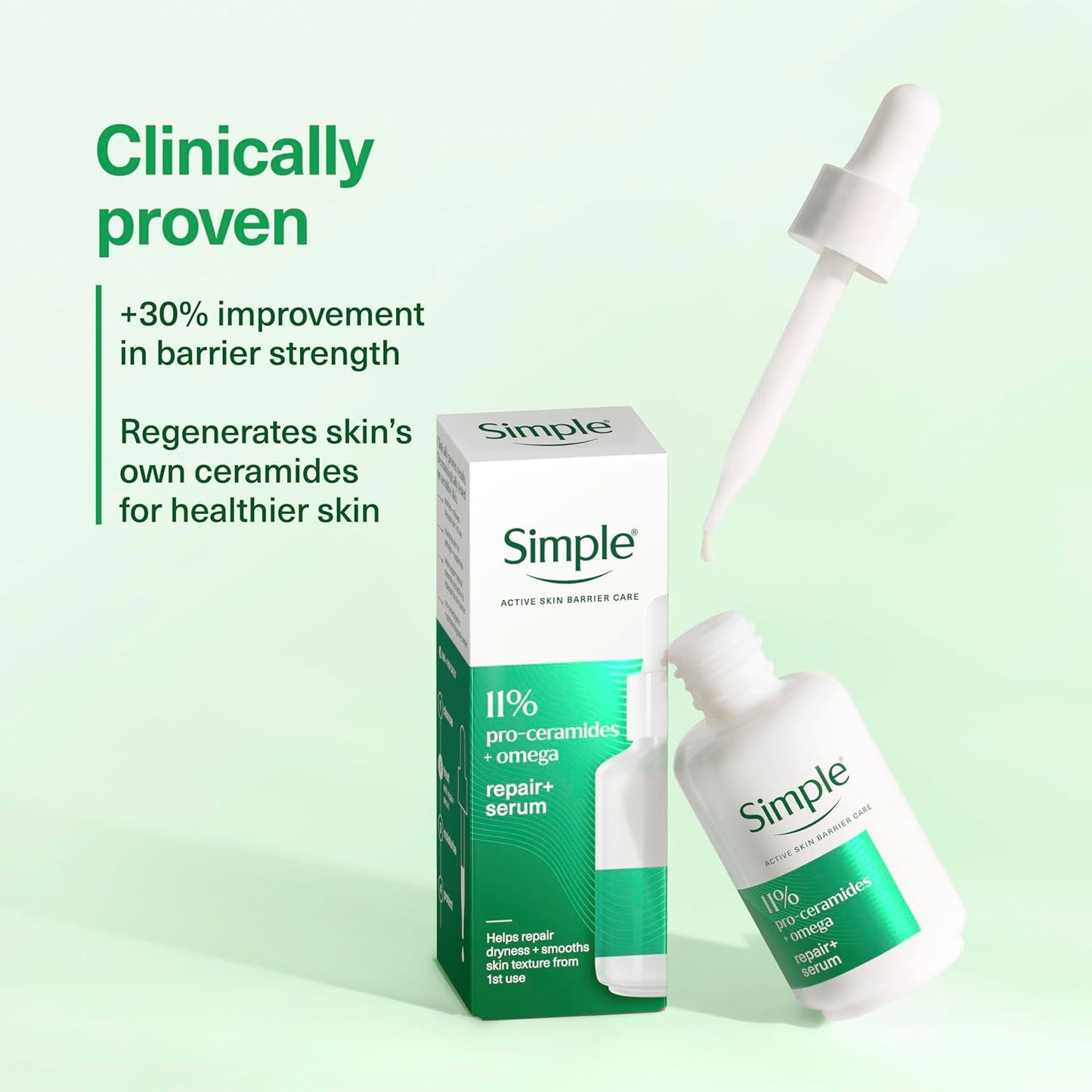 Simple 10% Ceramide Boosters and Omega Complex Face Serum – Hydrates Dry, Sensitive Skin – Deeply Nourishes and Strengthens Skin Barrier – 30ml